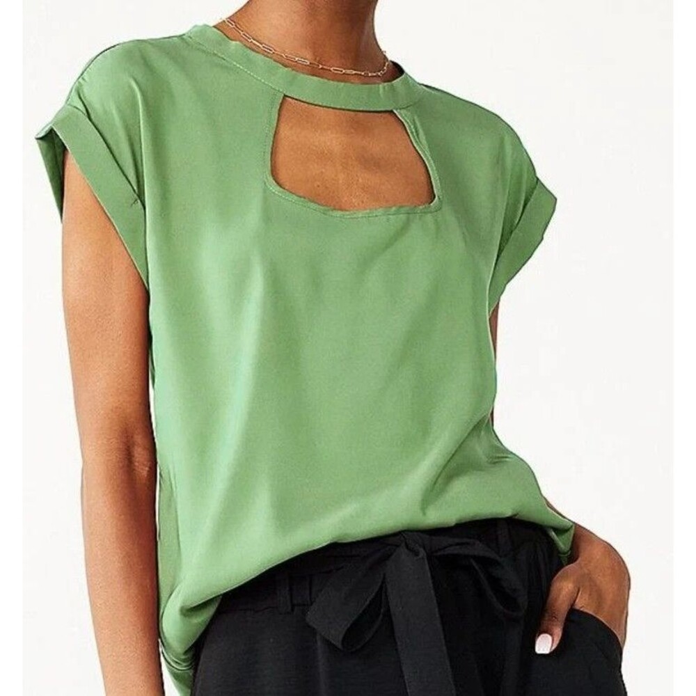 SO Cut Out Keyhole Button Back Cuffed Sleeve Blouse Top Size XL Dark Sage NWT